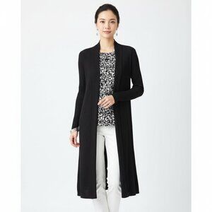 Venini Black Ribbed Open Front Long Sleeve Knit Duster Cardigan Sweater M